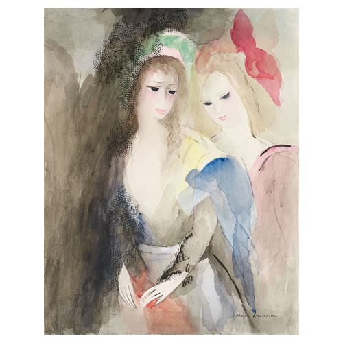 Deux jeunes filles, mantille et noeud rouge - 마리 로랑생 / 인테리어그림 (수입원목액자)