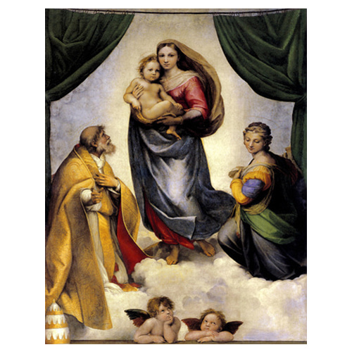 시스티나의 성모  마리아와 아기 그리스도, 교황 식스토 2세와 성 바르바라 - 라파엘로 산치오 / 명화그림 (수입원목액자)