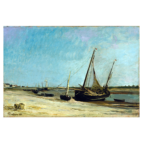 에타플 해안의 배가 있는 풍경 - 샤를 프랑수아 도비니 / 명화그림 (수입원목액자)