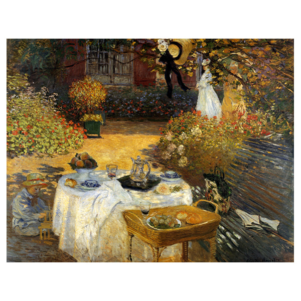 점심 식사, 아르장퇴유의 모네의 정원과 왼쪽에 있는 그의 아들 장 - 클로드 모네 / 명화그림 (수입원목액자)