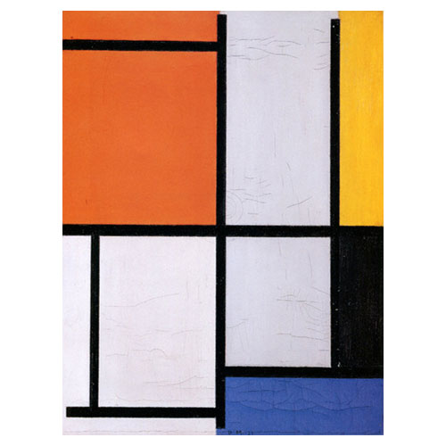 주황,노랑,검정,파랑,회색의 타블로3 - 피에트 몬드리안 / 추상화그림 (인테리어액자)