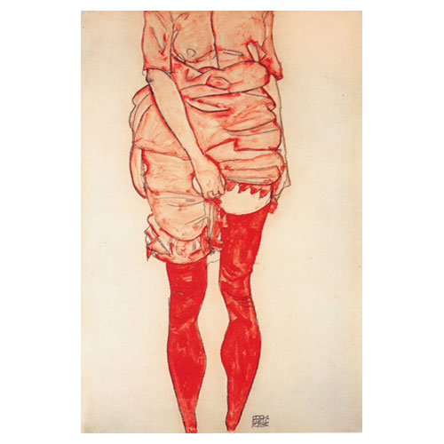 빨간스타킹은 입은 서있는 여인 - 에곤 실레 / 추상화그림 (인테리어액자)