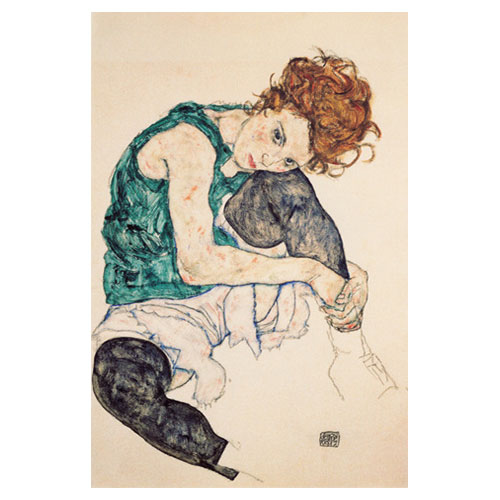 왼쪽무릎을 세우고 앉아있는 여자 - 에곤 실레 / 추상화그림 (인테리어액자)