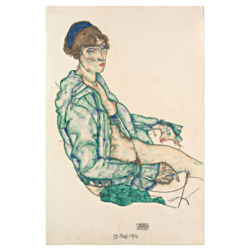 파란 머리띠를 하고 앉아 있는 여인 - 에곤 실레 / 추상화그림 (인테리어액자)