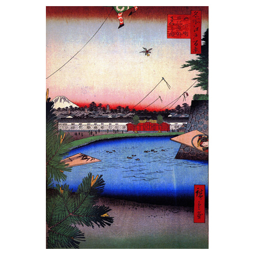 야마시타 쵸에서 히비와 사쿠라다 장군 - 우타가와 히로시게 / 일본화 (우키요에그림)