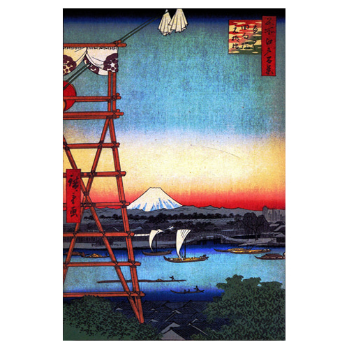료코쿠와 모토 야나기바시 다리 - 우타가와 히로시게 / 일본화 (우키요에그림)