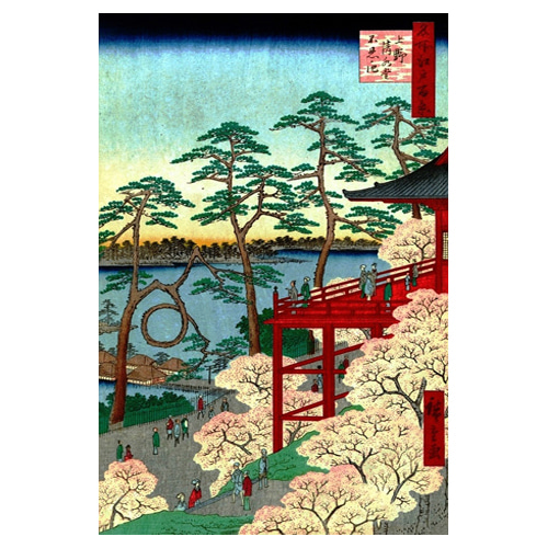 우에노의 기요미즈 정자와 시노바주 연못 - 우타가와 히로시게 / 일본화 (우키요에그림)
