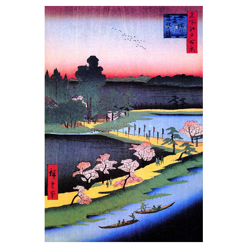 아수마 강가의 녹나무 - 우타가와 히로시게 / 일본화 (우키요에그림)
