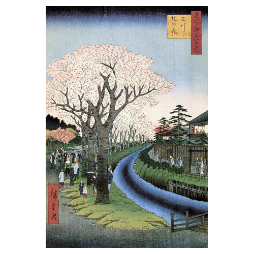 다마가와 강뚝의 벚꽃 - 우타가와 히로시게 / 일본화 (우키요에그림)