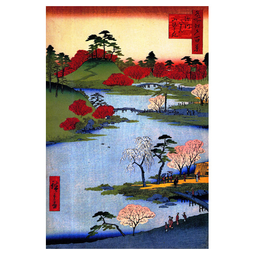 후쿠가와 하치만 신사의 풍경 - 우타가와 히로시게 / 일본화 (우키요에그림)
