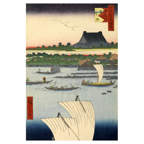츠키지의 혼간지 사원 - 우타가와 히로시게 / 일본화 (우키요에그림)