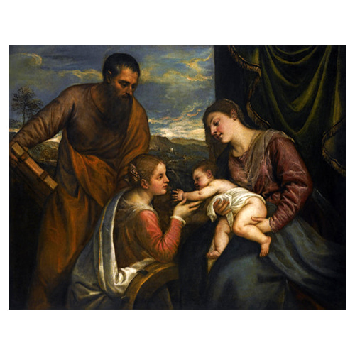 성모자와 성 누가 그리고 알렉산드리아의 성녀 가타리나 - 베첼리오 티치아노 / 성화그림 (수입원목액자)